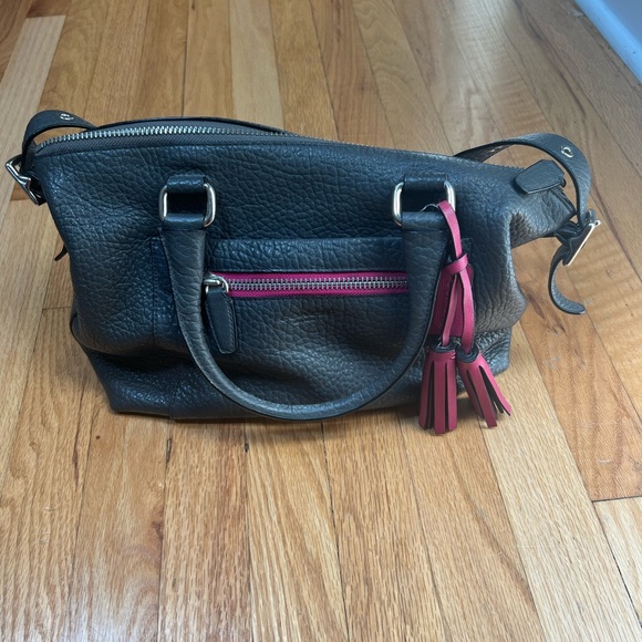 Coach Textured Legacy Molly Satchel Leather Silver Graphite Berry Shoulder Bag